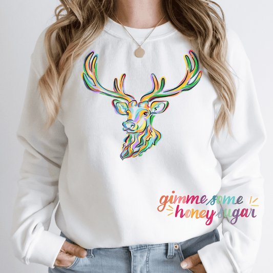 2025 Print: Colorful Reindeer Sweatshirt