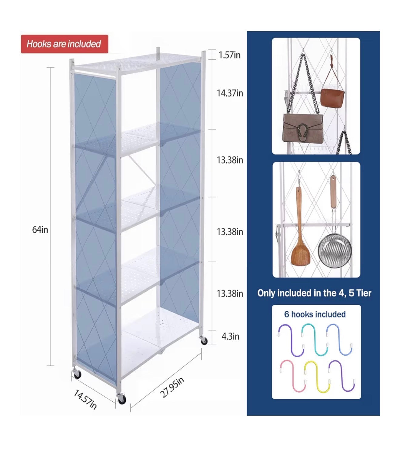 Folding white metal shelves (style 1)