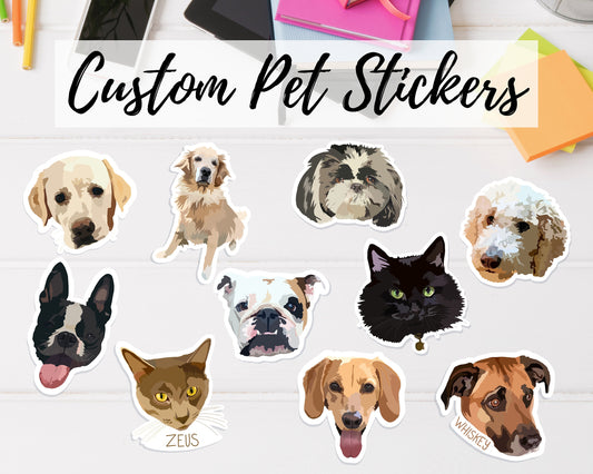 Custom Pet Stickers, Head or Full Body Portrait
