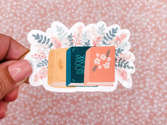 Vintage Book Floral Vinyl Sticker, 3.25 inches wide Book Lover, Book Worm, Reader, Pretty Laptop Water Bottle Decal