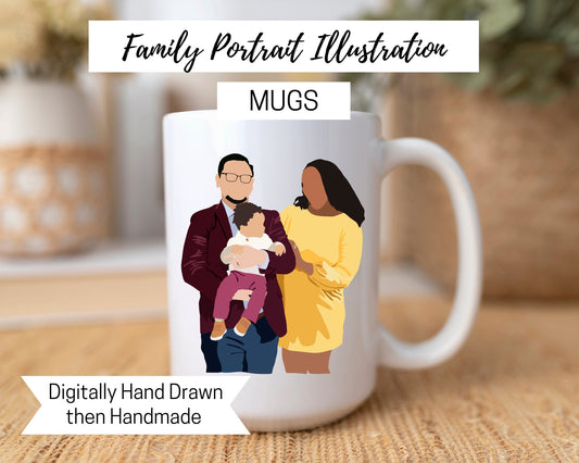 Custom Family Portrait Illustration 15 oz. Coffee Mug
