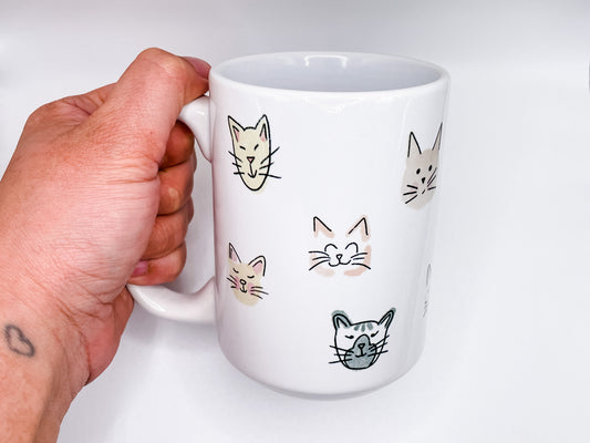 Cat Faces Coffee Mug 15 oz.