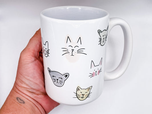 Cat Faces Coffee Mug 15 oz.