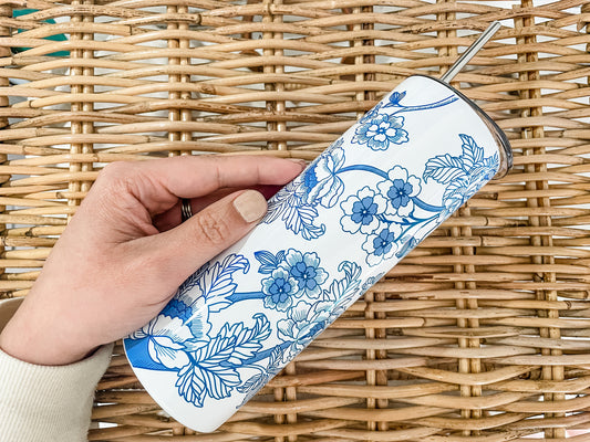 Blue and White Chinoiserie Print Tumbler