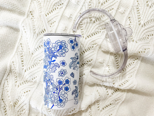 Blue and White Chinoiserie Print Sippy Tumbler Set