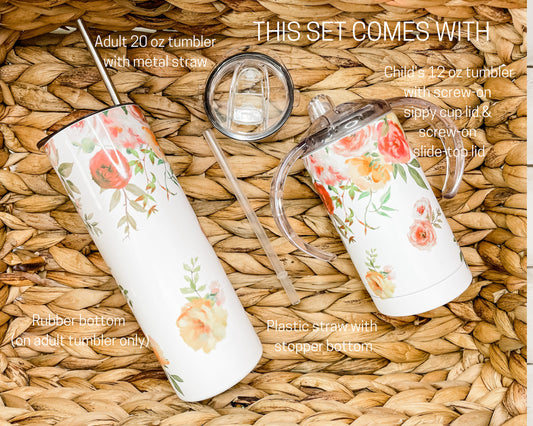 Mommy & Mini Watercolor Floral Matching Tumbler set