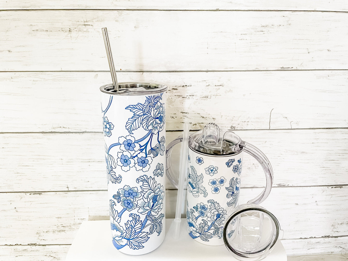 Mommy & Mini Matching Blue White Chinoiserie Pattern Tumbler Set