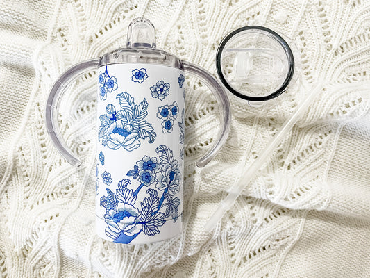 Blue and White Chinoiserie Print Sippy Tumbler Set