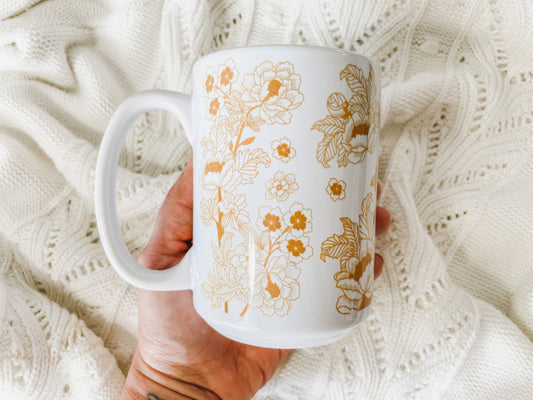Marigold Yellow Chinoiserie Print Coffee Tea Mug 15 oz