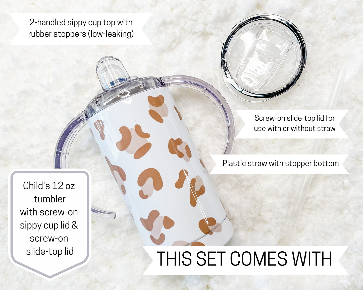 Dusty Pink Leopard Print Sippy Child's Tumbler set