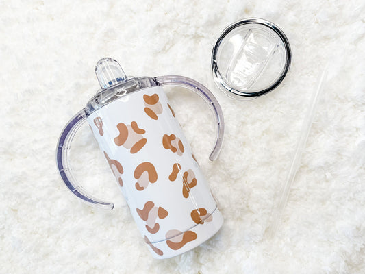 Dusty Pink Leopard Print Sippy Child's Tumbler set
