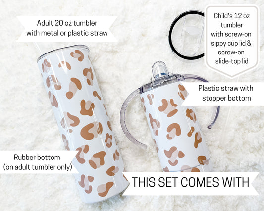 Mommy & Mini Dusty Pink Leopard Print Matching Tumbler set