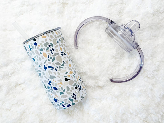 Navy Blue Terrazzo Print Sippy Child's Tumbler set