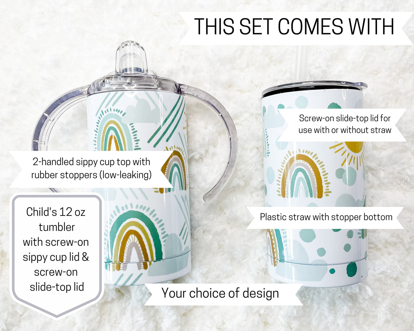 Muted Rainbow Print Sippy Child's Tumbler set