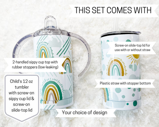 Muted Rainbow Print Sippy Child's Tumbler set