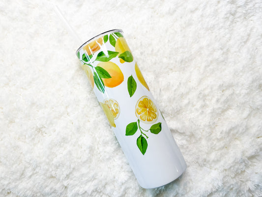 Watercolor Lemon Print Tumbler 20 oz