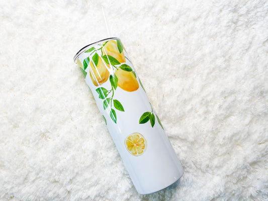 Watercolor Lemon Print Tumbler 20 oz