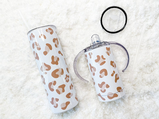 Mommy & Mini Dusty Pink Leopard Print Matching Tumbler set