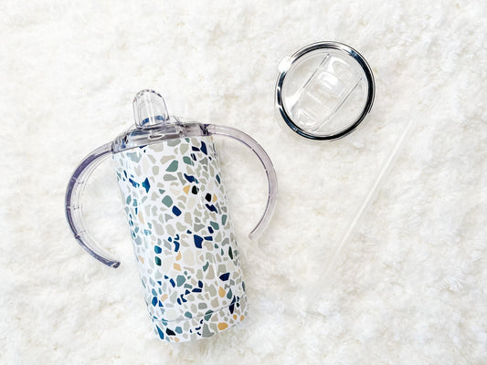 Navy Blue Terrazzo Print Sippy Child's Tumbler set