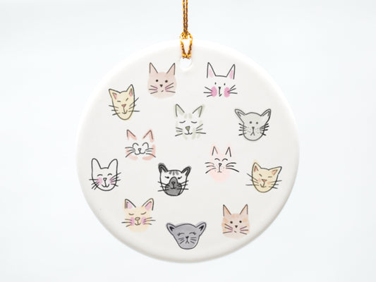 Cat Faces Illustration 3 inch Ceramic Ornament