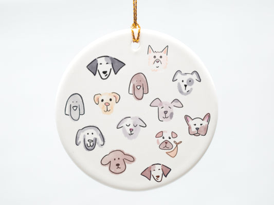 Dog Faces Illustration 3 inch Ceramic Ornament