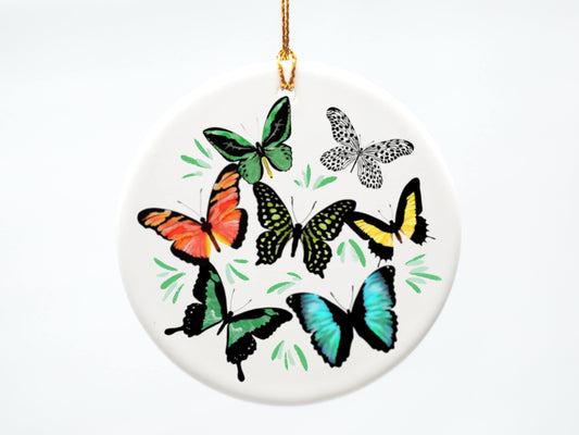 Butterfly Collage 3 inch Ceramic Ornament, Hand Drawn, Butterfly Lover, Christmas Ornament, Stocking Stuffer, Butterflies Illustration