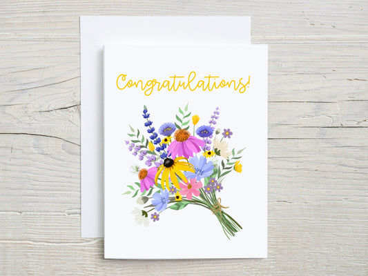 Congratulations Wildflower Bouquet Greeting Card, New Baby, Graduation, New Job, Promotion, Celebration, Adoption, New Home, Card for Her