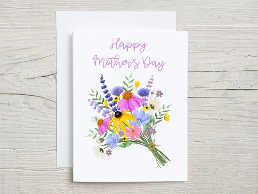 Happy Mother's Day Wildflower Bouquet Greeting Card, Mother, Mom, Grandma, Grandmother, Nana, Holiday, Mommy, Celebration, Card for Her