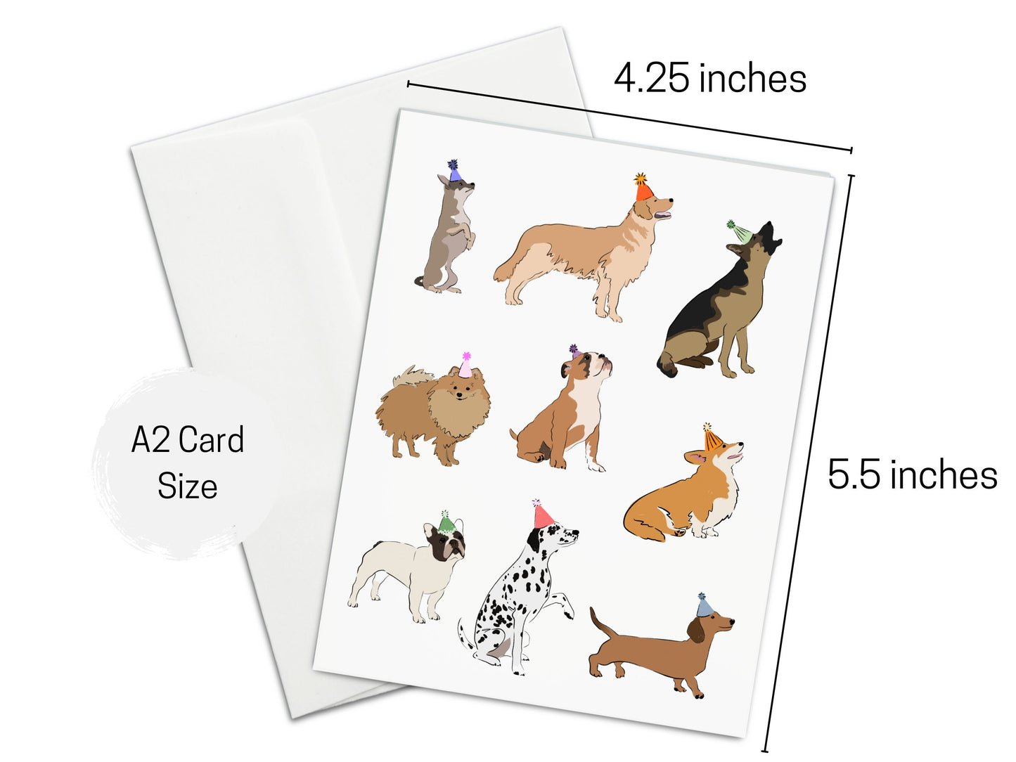 Dog Breeds Party Hat Card, Happy Birthday, Gotcha Day, Dog Adoption, Celebration, Dog Birthday, Dog Lover, Card for Him, Card for her