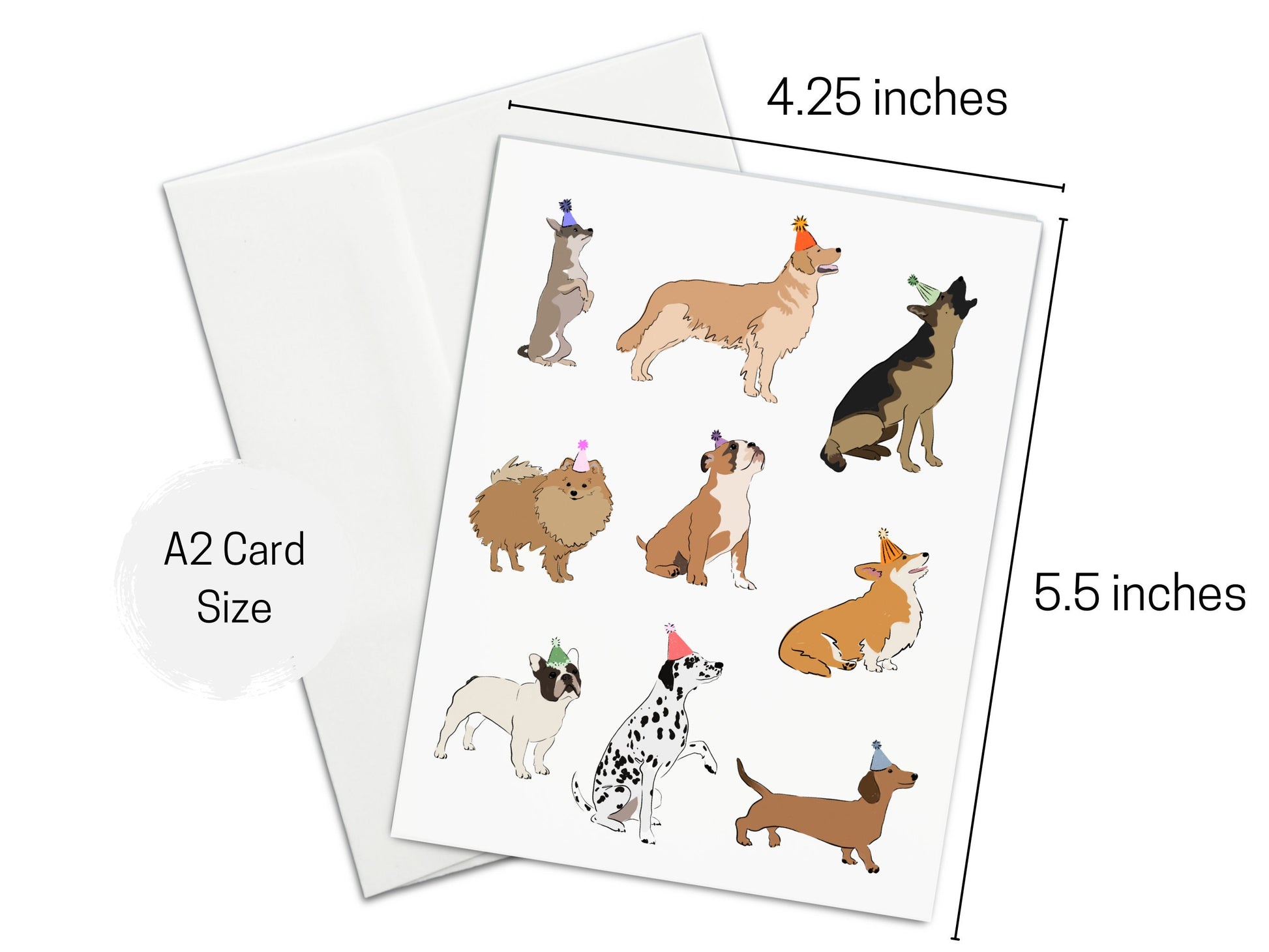 Dog Breeds Party Hat Card, Happy Birthday, Gotcha Day, Dog Adoption, Celebration, Dog Birthday, Dog Lover, Card for Him, Card for her