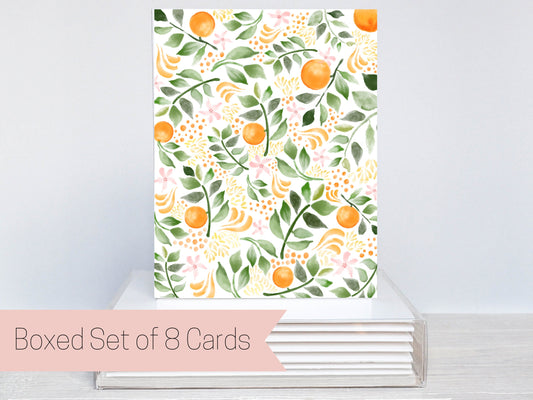 Set of 8 Orange Pattern Greeting Cards, Blank