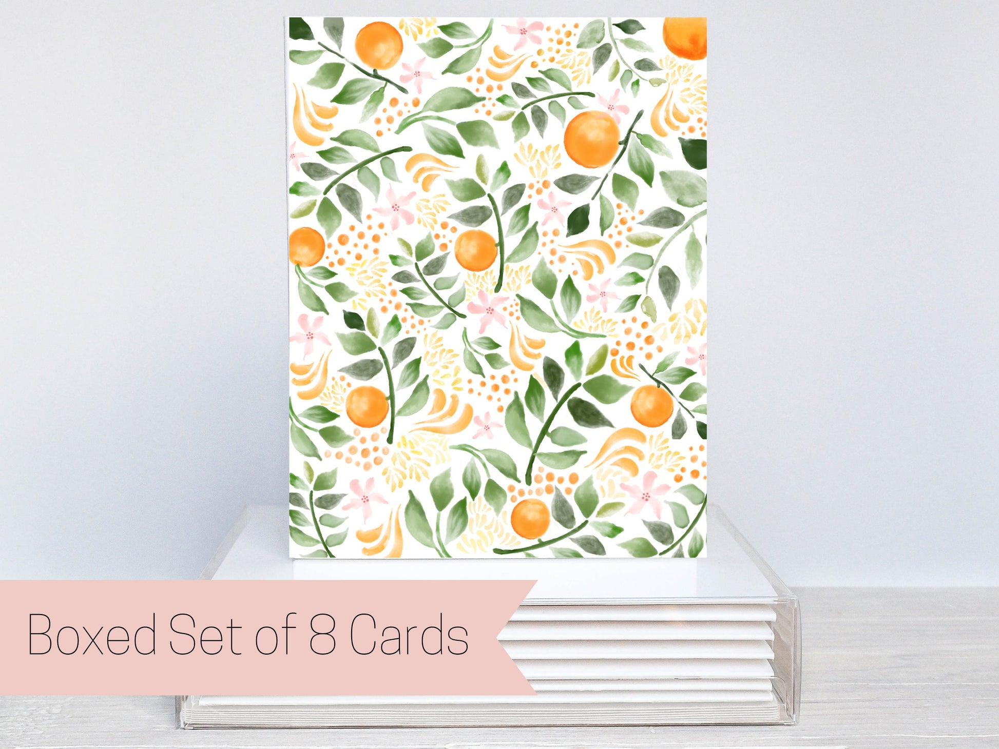Set of 8 Orange Pattern Greeting Cards, Blank, Note Card, Thank You Note, Citrus, Oranges, Orange Print, Orange Tree, Stationery