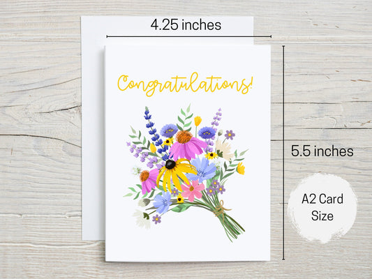 Congratulations Wildflower Bouquet Greeting Card, New Baby, Graduation, New Job, Promotion, Celebration, Adoption, New Home, Card for Her