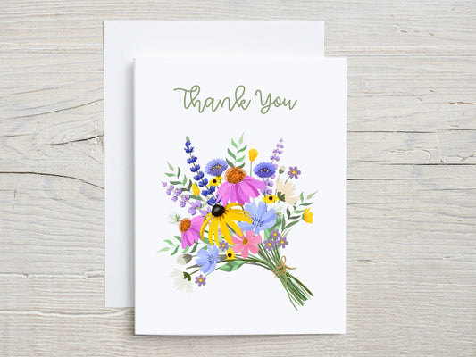 Thank You Wildflower Bouquet Greeting Card, Gratitude, Simple Card, Thank You Note, Job Interview, Celebration, Card for Her, Flower Lover