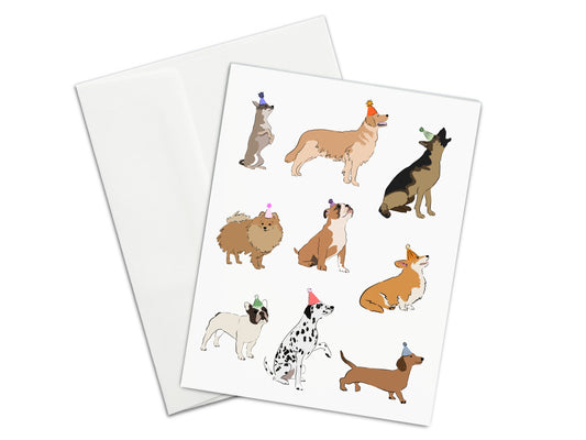 Dog Breeds Party Hat Card, Happy Birthday, Gotcha Day, Dog Adoption, Celebration, Dog Birthday, Dog Lover, Card for Him, Card for her
