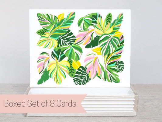 Set of 8 Tropical Leaves Greeting Cards, Blank