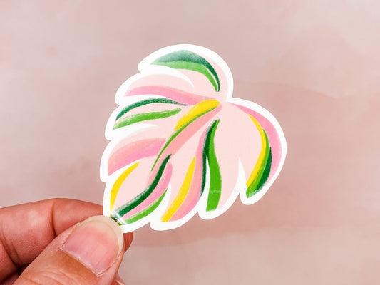 Pink Monstera Leaf Vinyl Sticker 2.5 inches