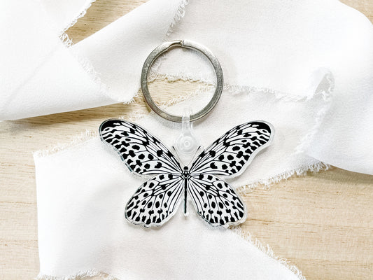 Black and White Butterfly Keychain