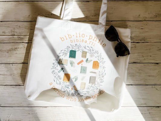 Bibliophile Tote Bag, Reusable, Market Tote, Shopping Bag, Book Lover, Library Bag, Reader, Bookworm, Sustainable Shoulder Bag Washable