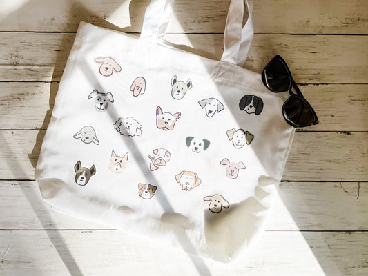 Dog Faces Tote Bag, Reusable, Market Tote, Shopping Bag, Dog Pattern, Dog Lover, Dog Parent, Dog Mom, Sustainable Shoulder Bag Washable
