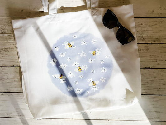 Daisy and Bumble Bee print Tote Bag