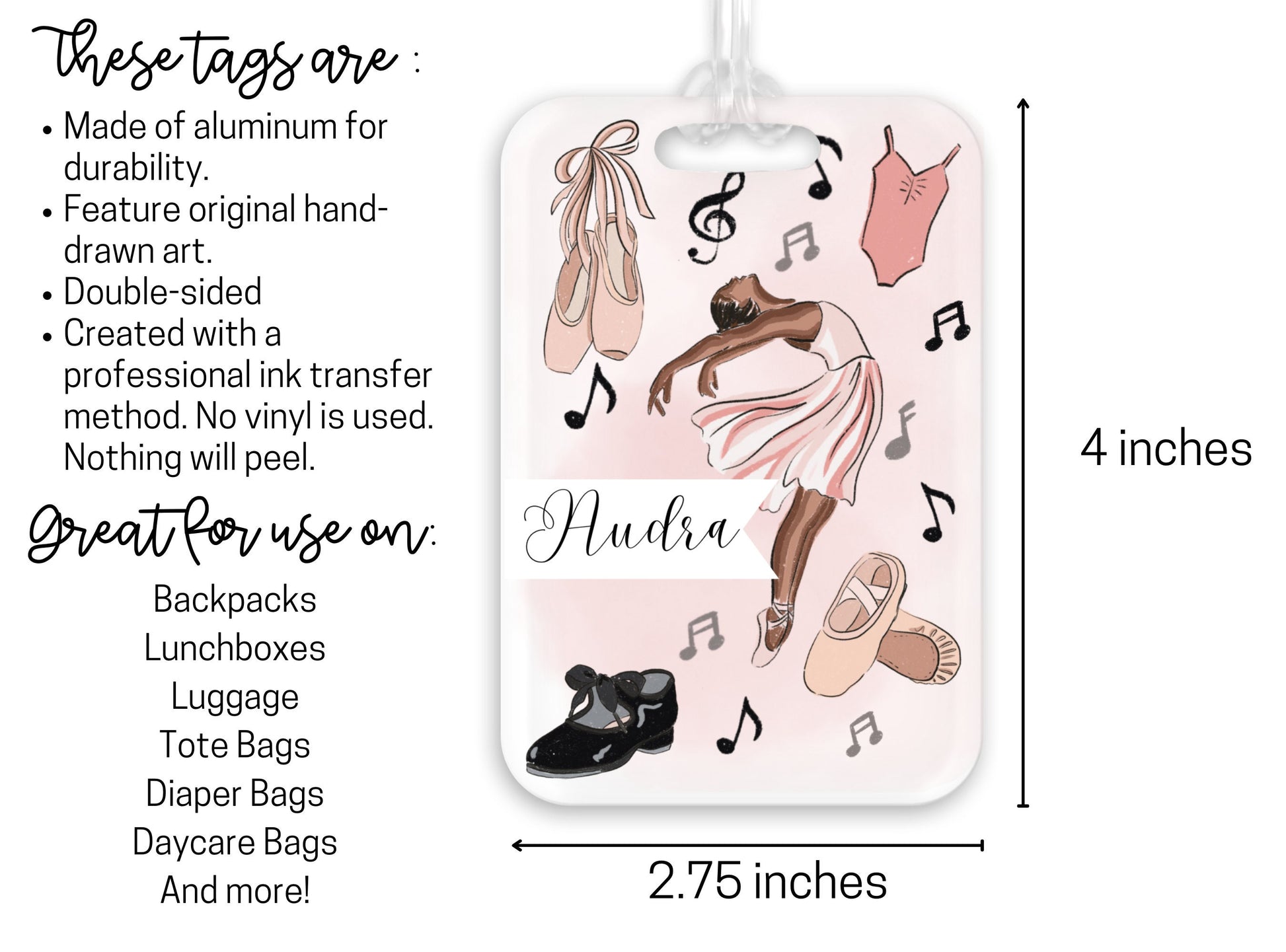 Backpack Daycare Lunchbox Tag, Ballet Dance Tap Dance, Back To School, Luggage Tag, Day Care, Diaper Bag, Name Tag Identification Tag Dancer