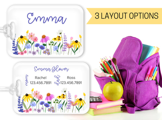 Backpack Daycare Lunchbox Tag, Wildflower, Floral, Flowers, Back To School, Luggage Tag, Day Care, Diaper Bag, Name Tag, Identification Tag