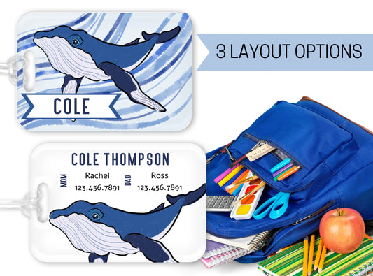 Backpack Daycare Lunchbox Tag, Blue Whale, Back To School, Luggage Tag, Day Care, Diaper Bag, Name Tag, Identification Tag, Ocean, Sea
