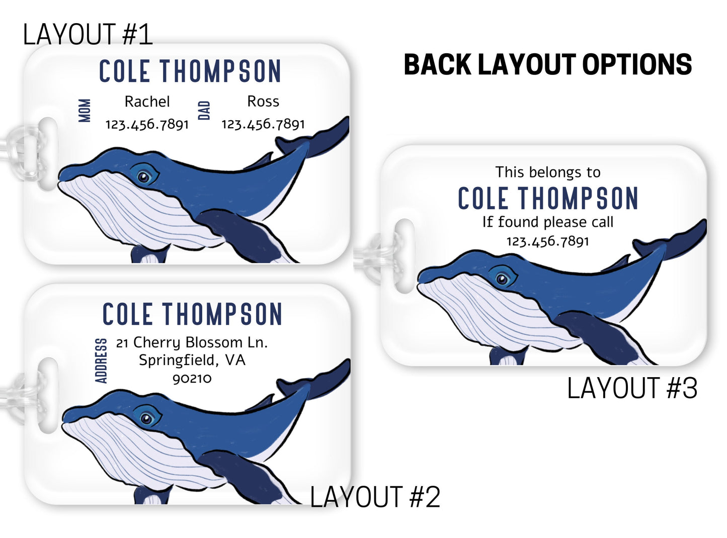 Backpack Daycare Lunchbox Tag, Blue Whale, Back To School, Luggage Tag, Day Care, Diaper Bag, Name Tag, Identification Tag, Ocean, Sea