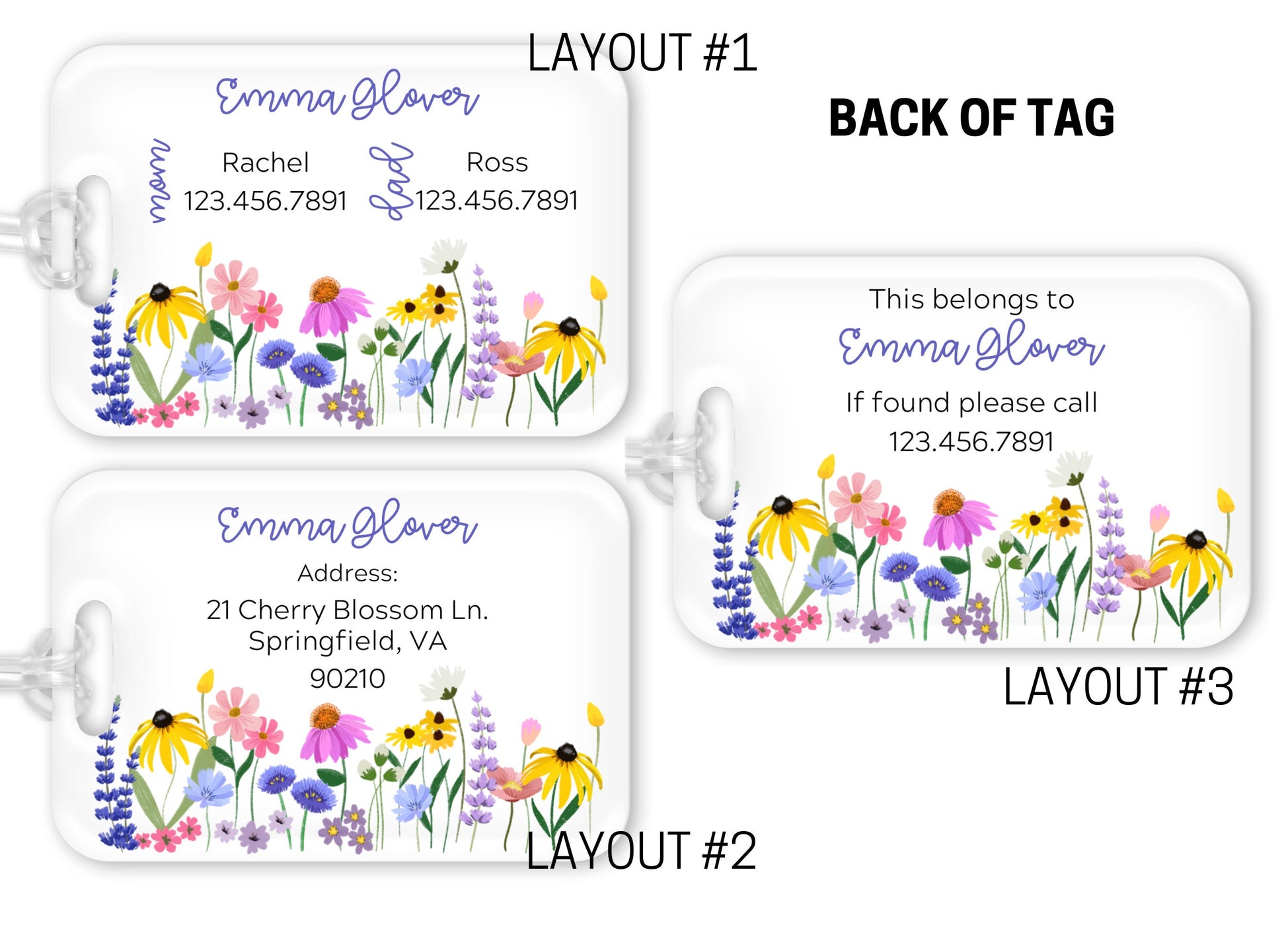 Backpack Daycare Lunchbox Tag, Wildflower, Floral, Flowers, Back To School, Luggage Tag, Day Care, Diaper Bag, Name Tag, Identification Tag
