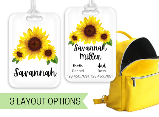 Backpack Daycare Lunchbox Tag, Sunflower, Sunflowers, Back To School, Luggage Day Care Diaper Tote Bag, Name Tag, Kids Identification Tag