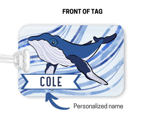 Backpack Daycare Lunchbox Tag, Blue Whale, Back To School, Luggage Tag, Day Care, Diaper Bag, Name Tag, Identification Tag, Ocean, Sea