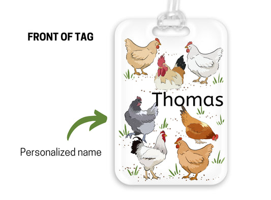 Backpack Daycare Lunchbox Tag Chicken Farm Print, Back To School, Luggage Tag, Day Care, Diaper Bag, Name Tag, Identification Tag, Chickens