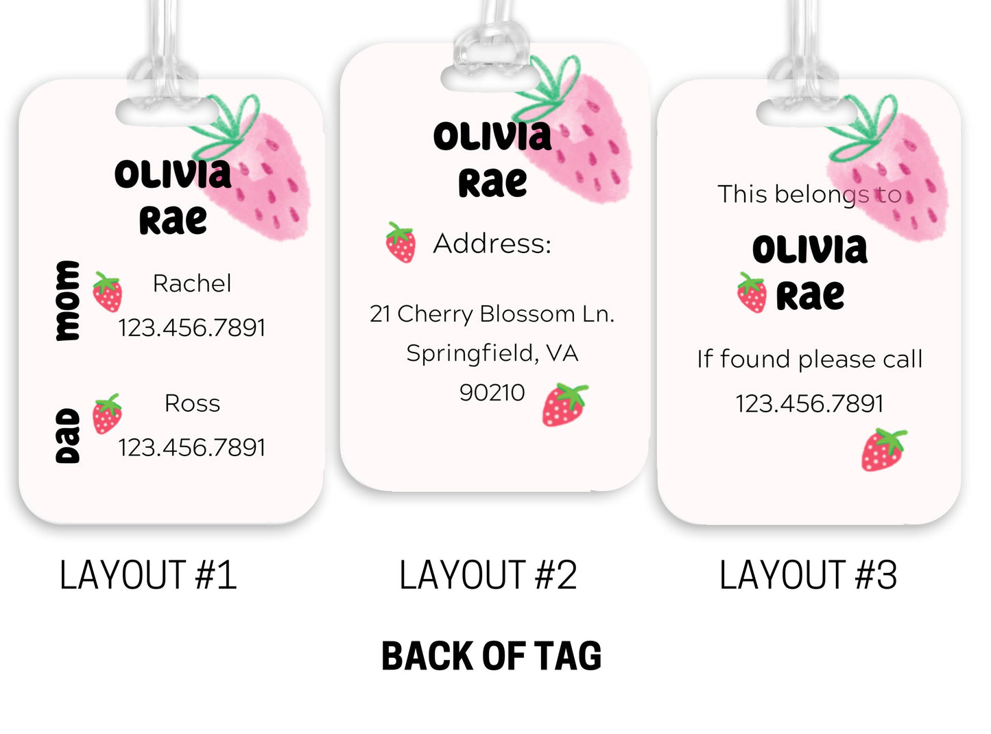 Backpack Daycare Lunchbox Tag, Strawberry, Back To School, Strawberries, Luggage Tag, Day Care, Diaper Bag, Name Tag, Identification Tag